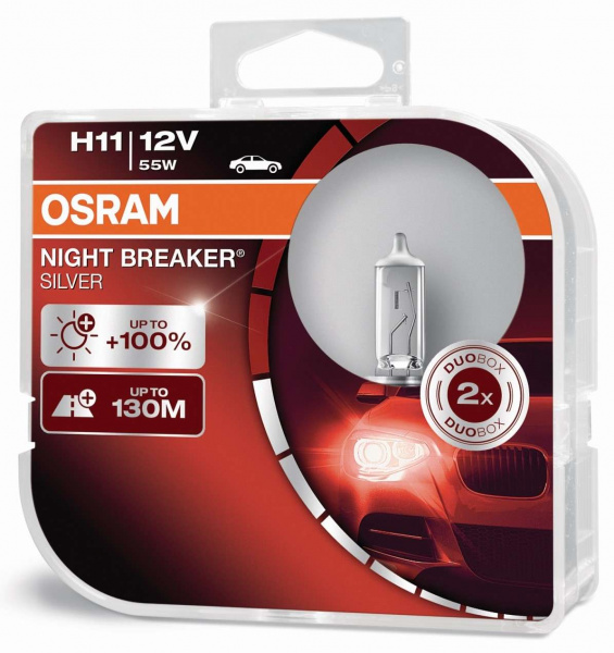 OSRAM H11 12V 55W PGJ19-2 NIGHT BREAKER® SILVER +100% Set - 2 Stück